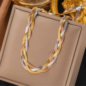 Layers Chain Necklace Bracelet Jewelry Set 18k gold plated stainless steel